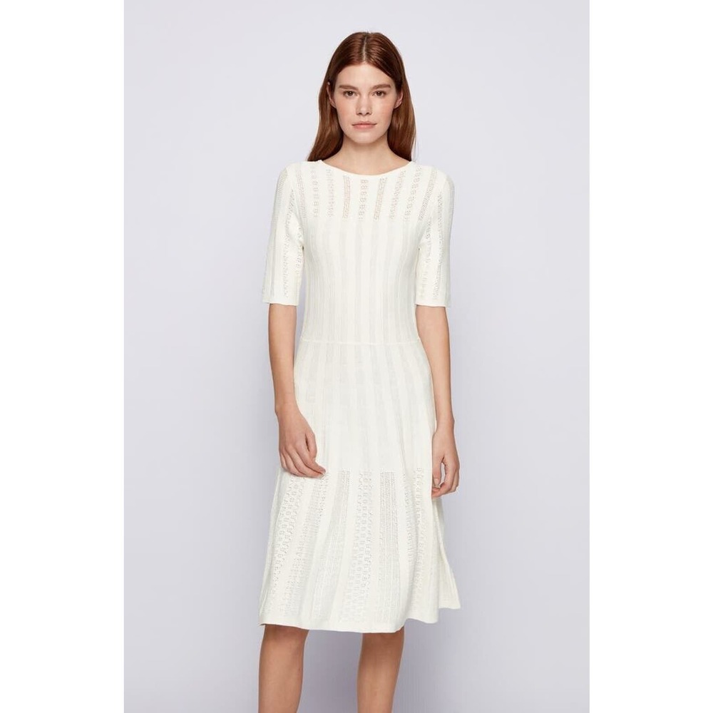 NWT Hugo Boss Ivory Knit Midi Dress